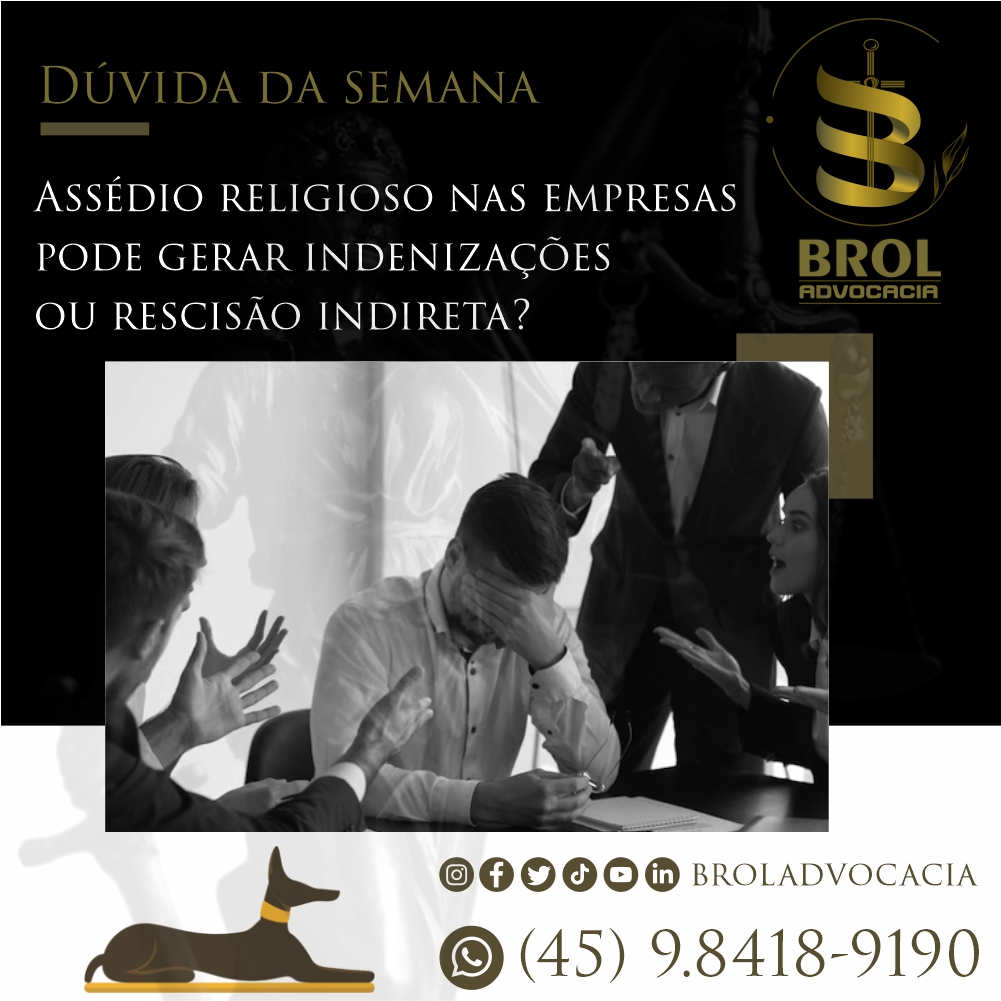 Assédio religioso no trabalho: Conheça seus direitos! Discriminação religiosa pode levar a indenizações e até rescisão indireta. Saiba mais!